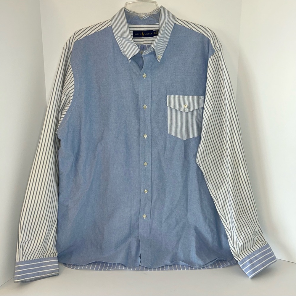 Ralph‎ Lauren Mens Classic Oxford blue stripe chambray button up shirt size XXL